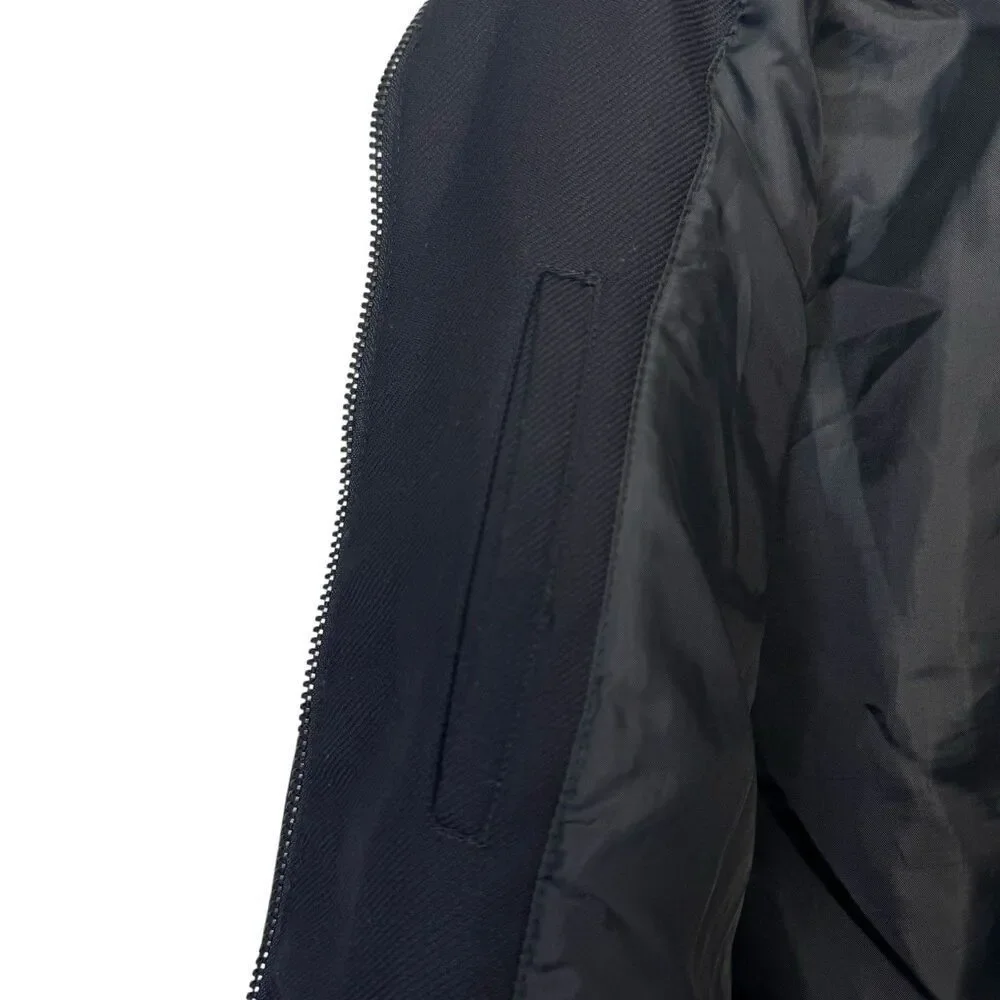 Zara Mens Bomber Jacket Size L Navy Blue Wool Blend Zip Aviator Outdoor Preppy